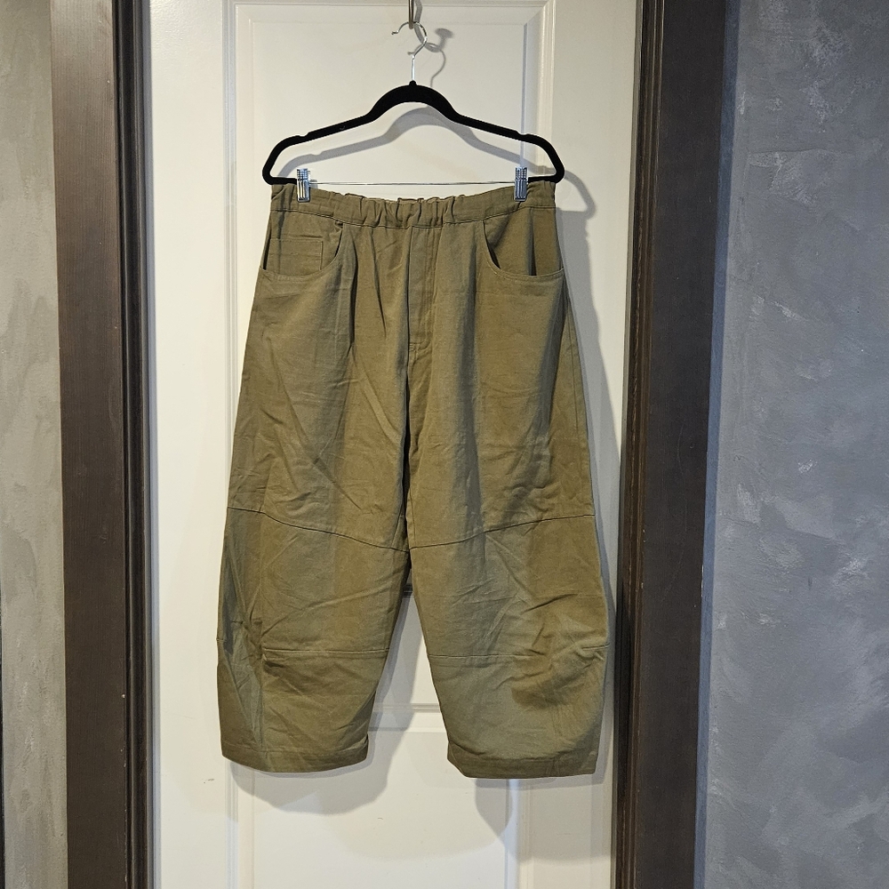 Casual Olive Green Cropped Barrel Pants
